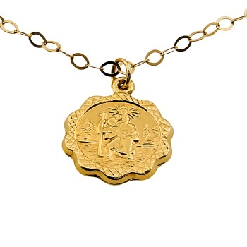 9ct Gold 1.7g 16 inch St Christopher Pendant with Chain